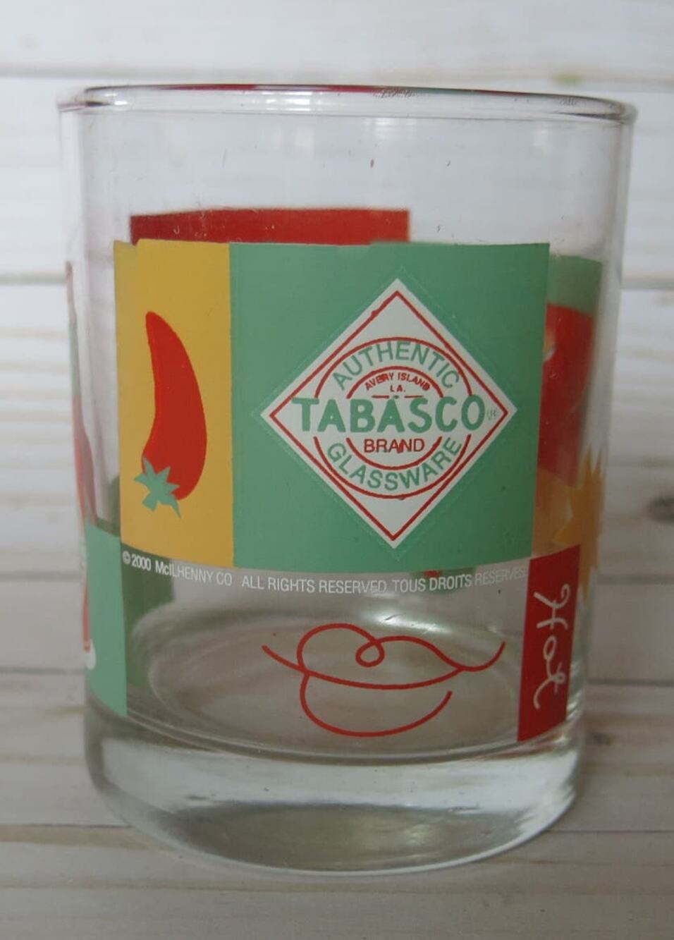Vintage AUTHENTIC TABASCO BRAND Glassware Rocks Glass Hot Sauce Peppers 2000